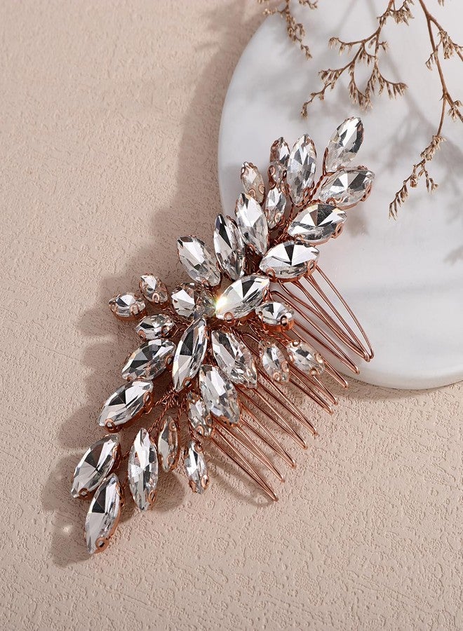 Xerling Multiple Colors Rhinestone Wedding Hair Comb for Brides Bridal Vintage Side Comb Hair Jewelry Accessories for Women (Rose Gold) - Image 1